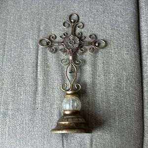 Large pewter cross statue.